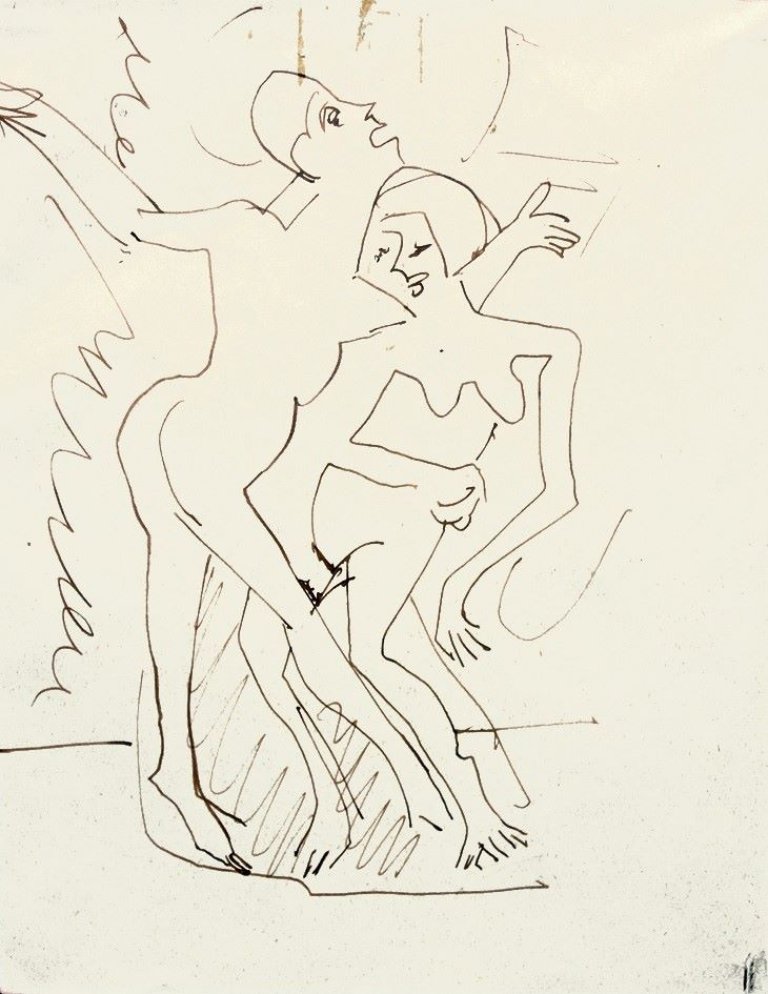 Auf diesem Bild ist das folgende Kunstwerk zu sehen: Ernst Ludwig Kirchner. Zwei tanzende Akte. 1930er Jahre.