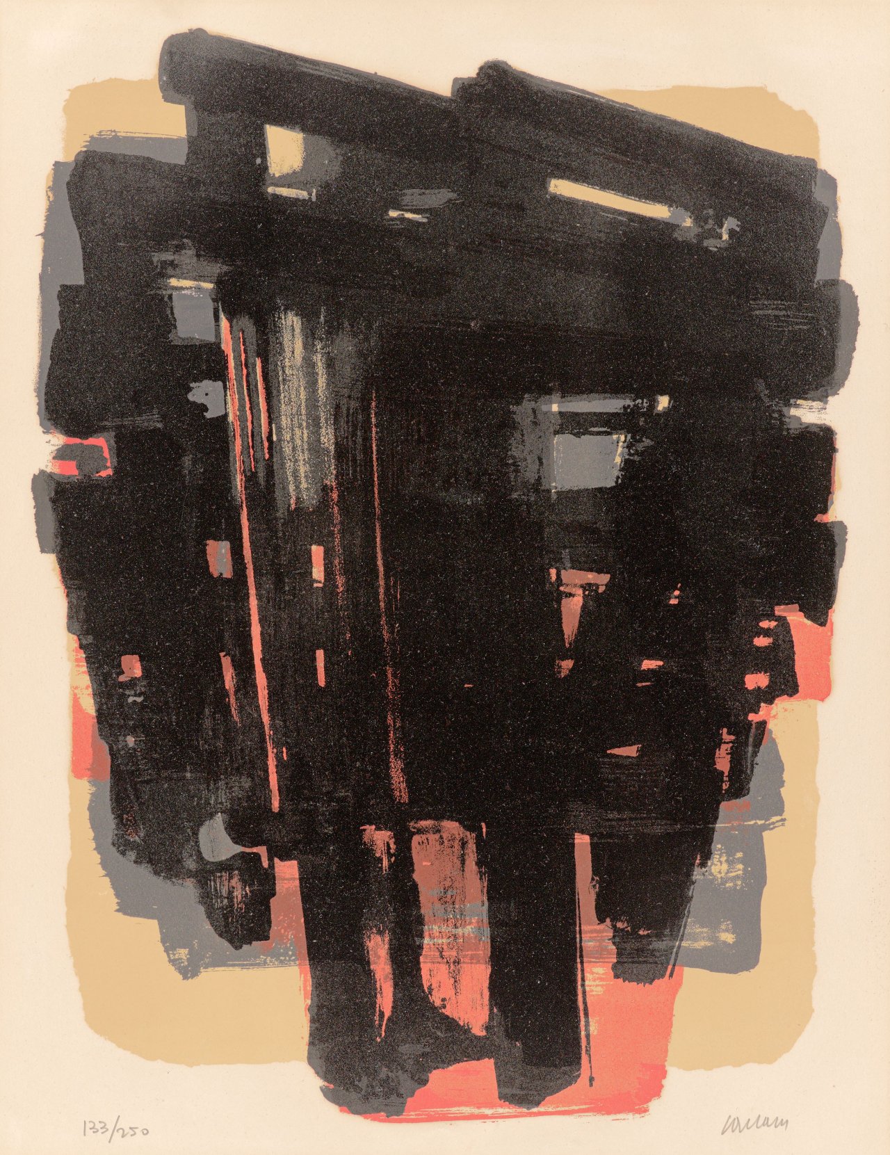 Auf diesem Bild ist das folgende Kunstwerk zu sehen: Pierre Soulages. „Lithographie No. 8“. 1958.