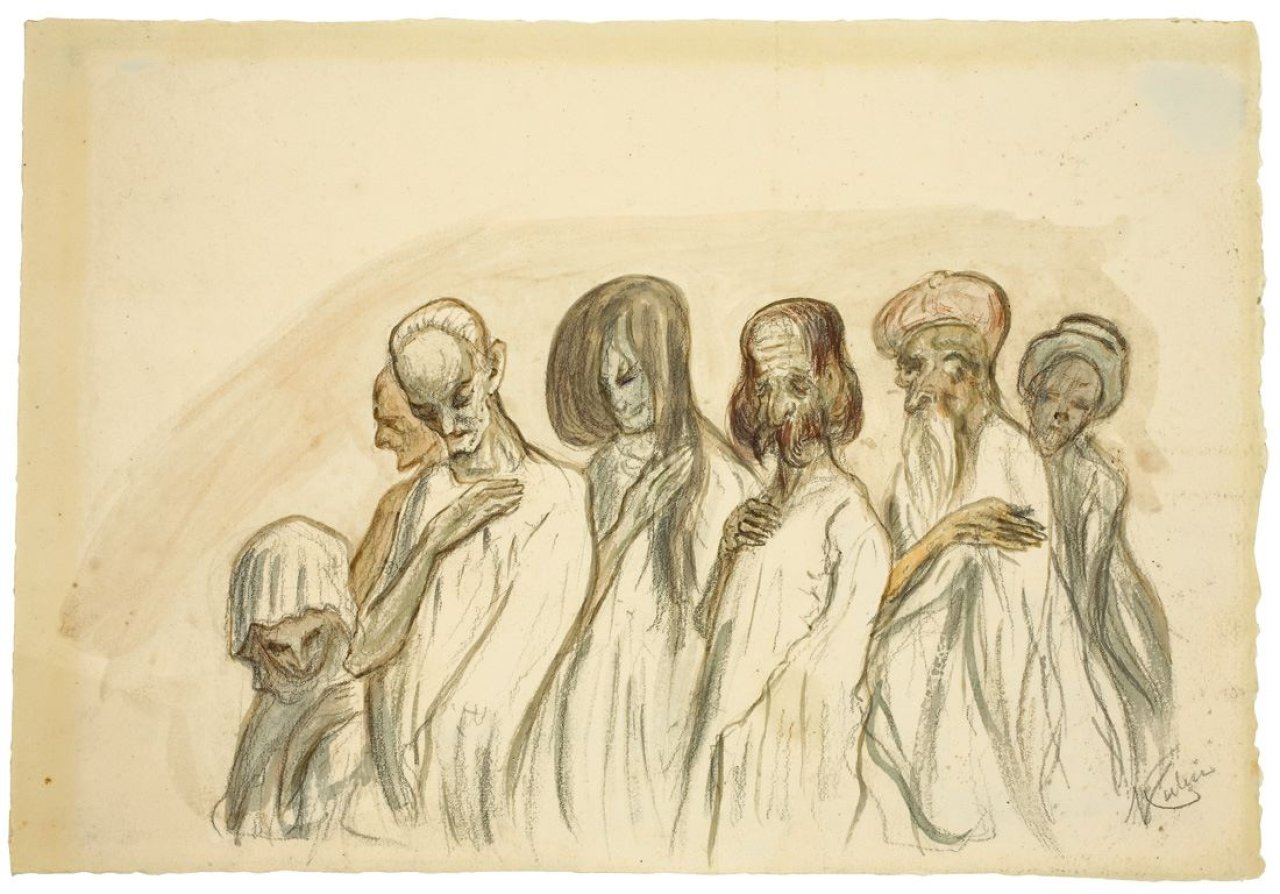 Auf diesem Bild ist das folgende Kunstwerk zu sehen: Alfred Kubin. Illustrationsentwurf zu Kalif Vathek. 1906.
