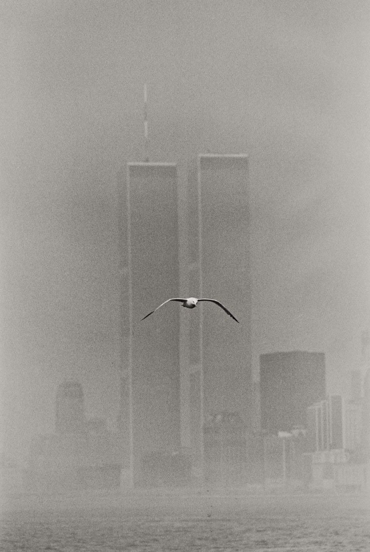 Auf diesem Bild ist das folgende Kunstwerk zu sehen: Louis Stettner. „Manhattan“, Twin Towers. 1979.