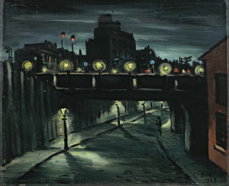Auf diesem Bild ist das folgende Kunstwerk zu sehen: Frans Masereel. „Rue la nuit“. 1938.