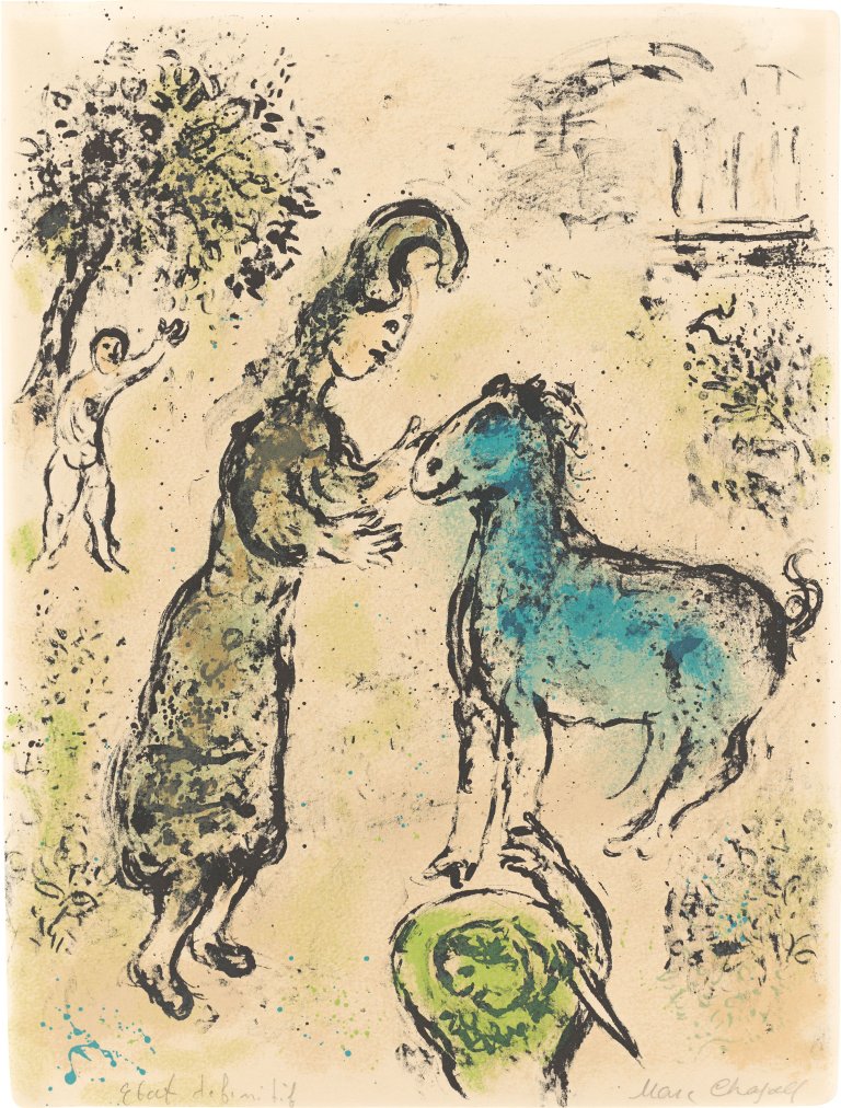 Auf diesem Bild ist das folgende Kunstwerk zu sehen: Marc Chagall. „Athena und das Pferd“. 1974/75.