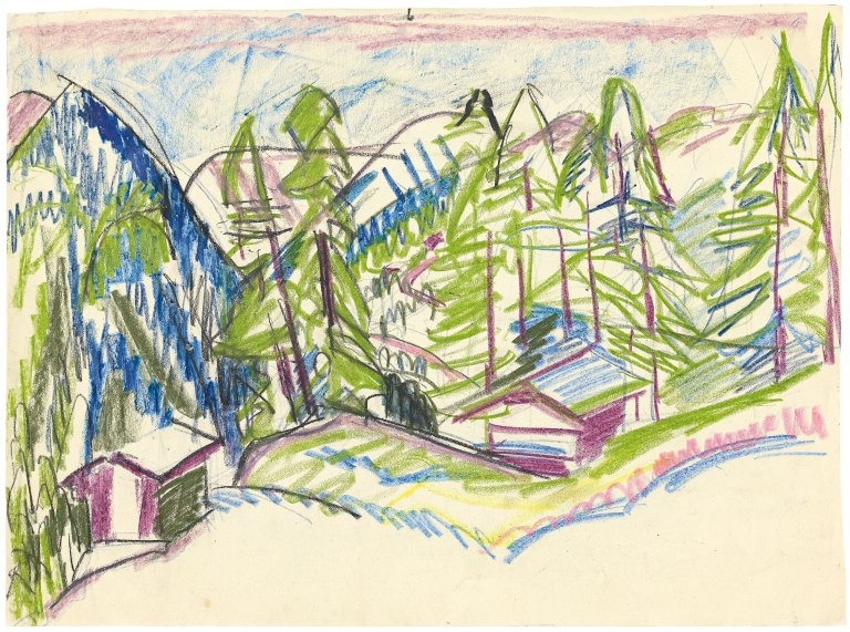 Auf diesem Bild ist das folgende Kunstwerk zu sehen: Ernst Ludwig Kirchner. Berglandschaft von Clavadel. Um 1925.