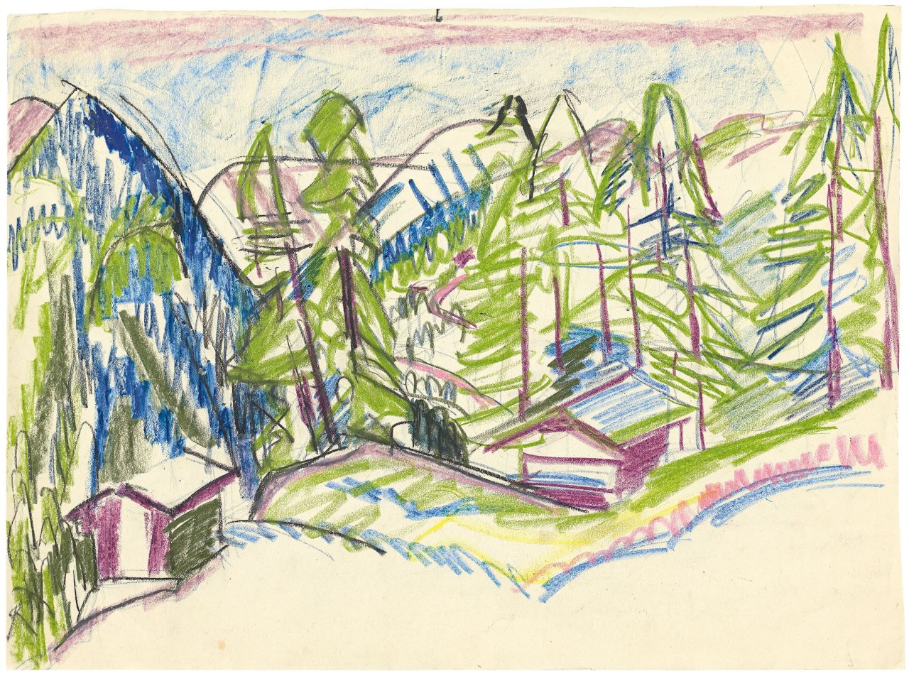 Auf diesem Bild ist das folgende Kunstwerk zu sehen: Ernst Ludwig Kirchner. Berglandschaft von Clavadel. Um 1925.