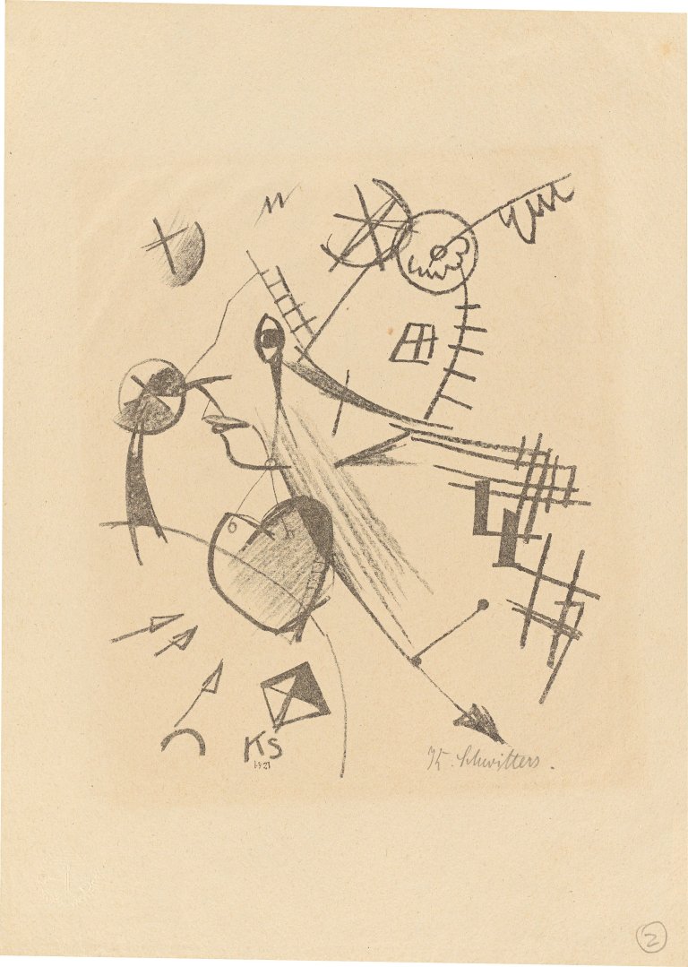 Auf diesem Bild ist das folgende Kunstwerk zu sehen: Kurt Schwitters. „Komposition mit Kopf im Linksprofil“. 1921.
