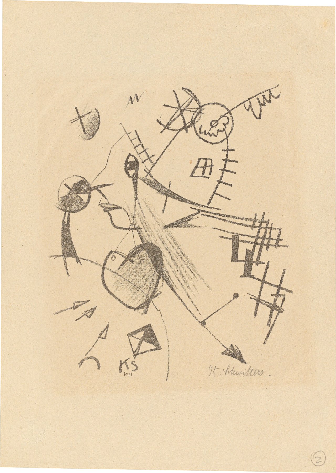Auf diesem Bild ist das folgende Kunstwerk zu sehen: Kurt Schwitters. „Komposition mit Kopf im Linksprofil“. 1921.