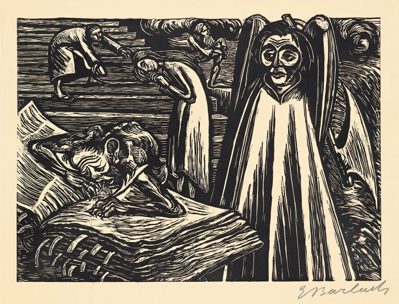 Auf diesem Bild ist das folgende Kunstwerk zu sehen: Ernst Barlach. „Cherub“ / „Unser Schuldbuch sei vernichtet“. 1927.