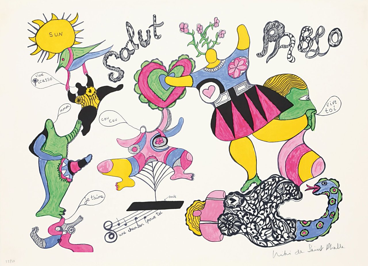 Auf diesem Bild ist das folgende Kunstwerk zu sehen: Niki de Saint Phalle. „Salut Pablo (from Hommage à Picasso)“. 1973.