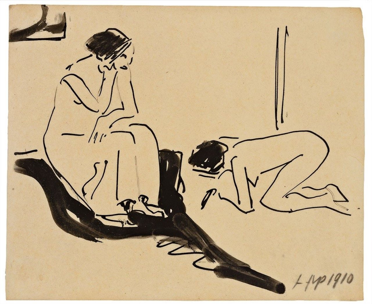 Auf diesem Bild ist das folgende Kunstwerk zu sehen: Max Pechstein. Zwei Frauen im Atelier. 1910.