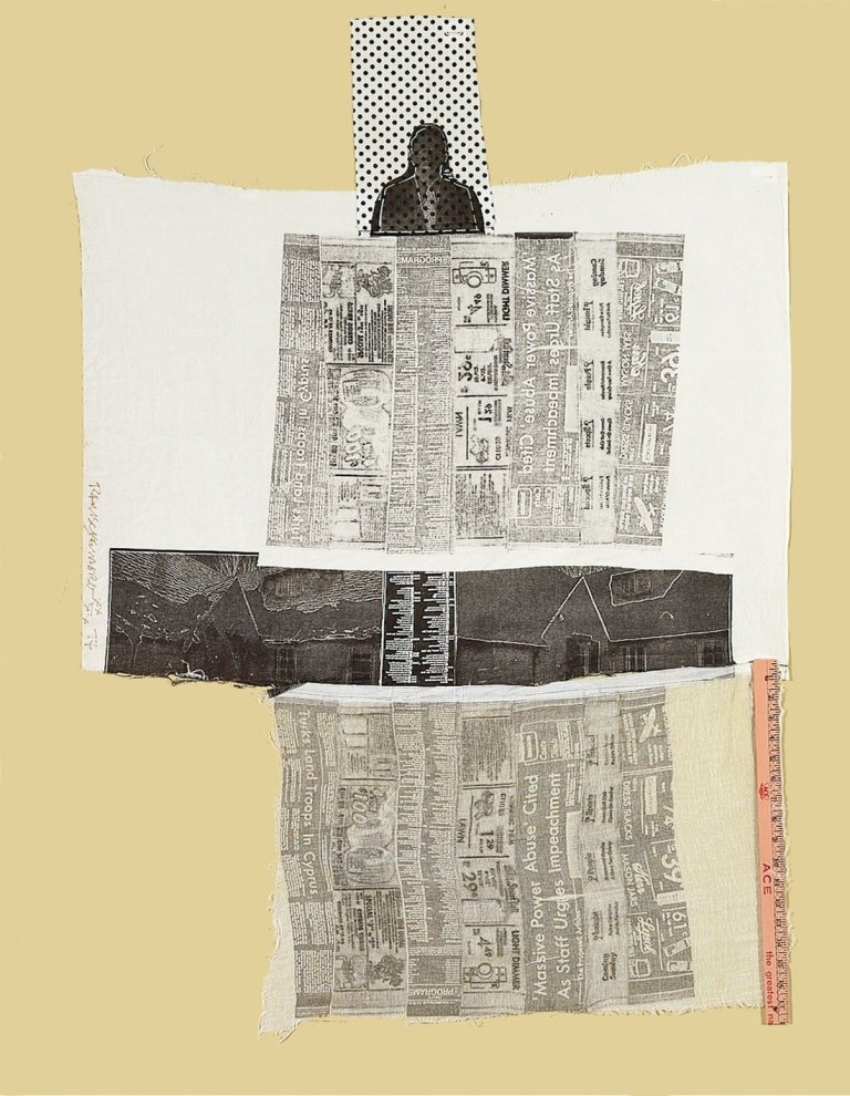 Auf diesem Bild ist das folgende Kunstwerk zu sehen: Robert Rauschenberg. „Sheephead (from The Airport Series)“. 1974.