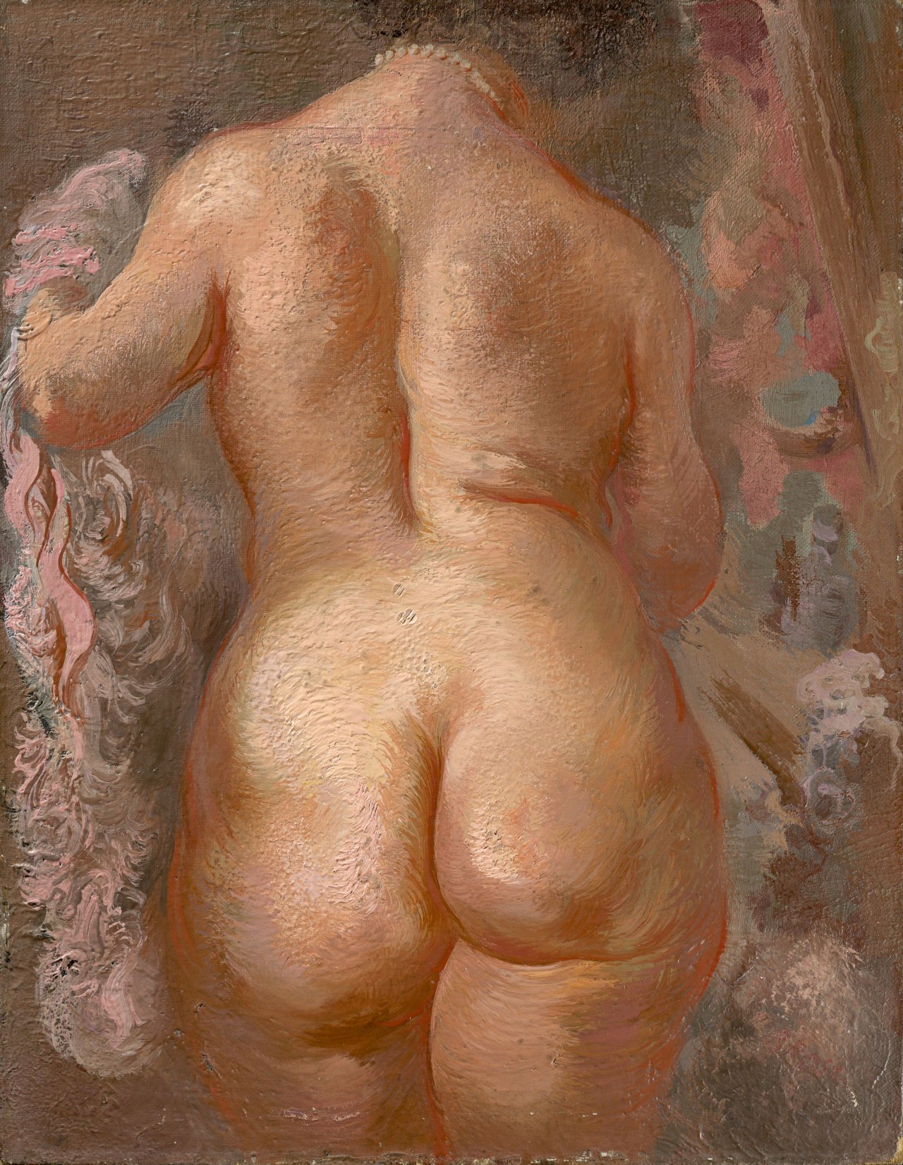Auf diesem Bild ist das folgende Kunstwerk zu sehen: George Grosz. „Nude with a pink scarf“. 1938.