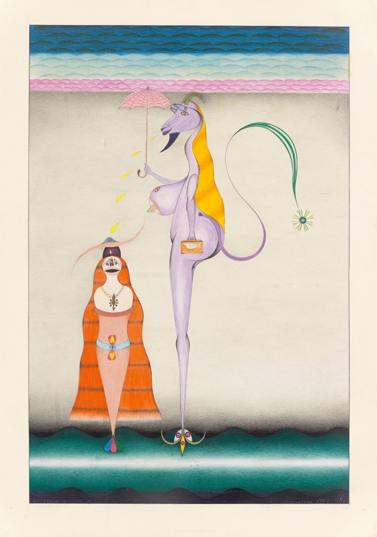 Auf diesem Bild ist das folgende Kunstwerk zu sehen: Friedrich Schröder-Sonnenstern. „JUCKELiNChEN UND SPUCKELiNChEN“. 1956.
