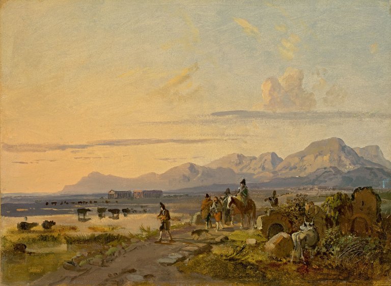 Auf diesem Bild ist das folgende Kunstwerk zu sehen: Heinrich Bürkel. Sommermorgen an der italienischen Küste.