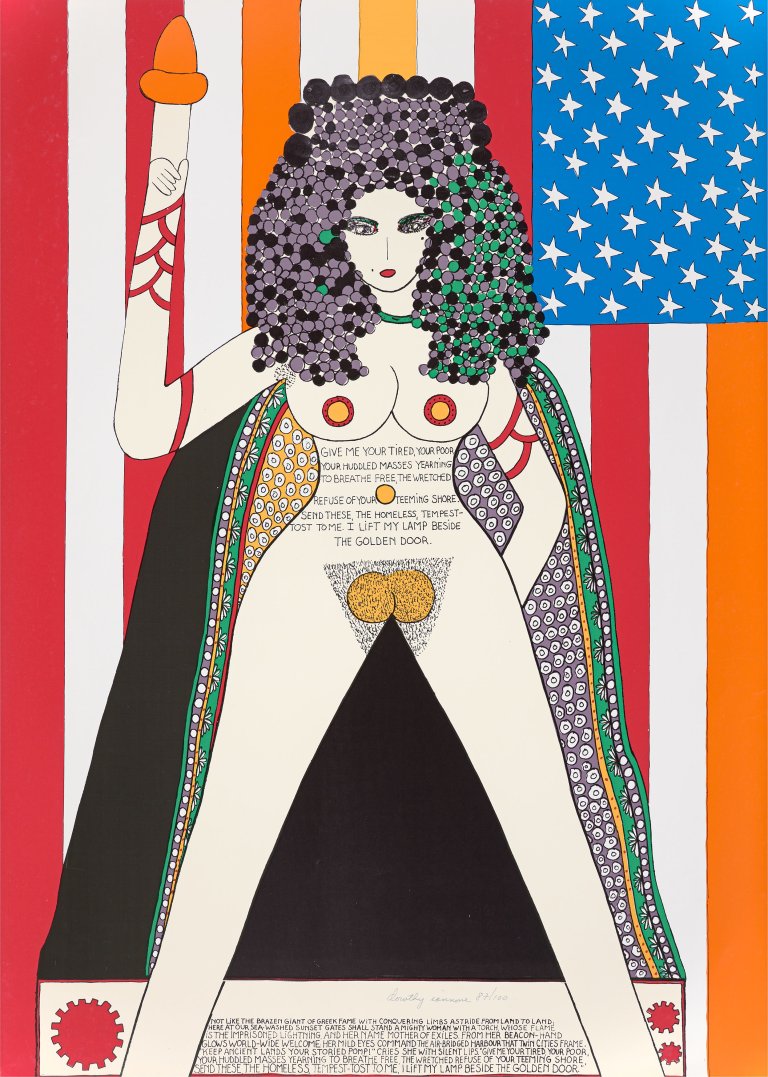 This picture shows the following artwork: Dorothy Iannone. ”I lift my lamp beside the golden door”. 1977.