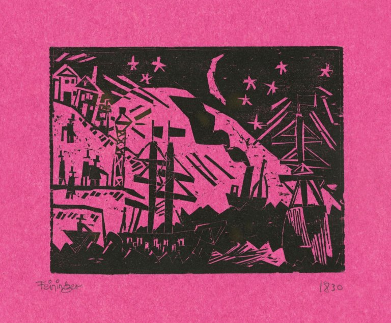 Auf diesem Bild ist das folgende Kunstwerk zu sehen: Lyonel Feininger. „Nacht an der Küste“. 1918.