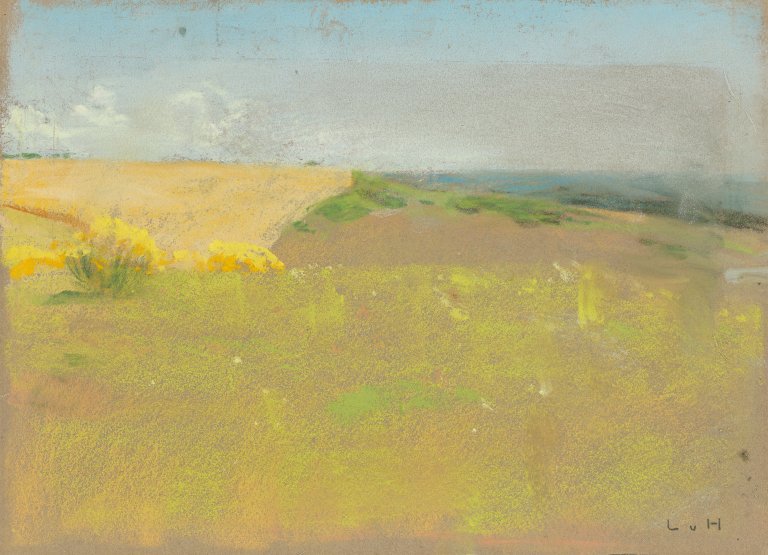 Auf diesem Bild ist das folgende Kunstwerk zu sehen: Ludwig von Hofmann. Sommerlandschaft mit Küstenstreifen. Um 1909 (?).