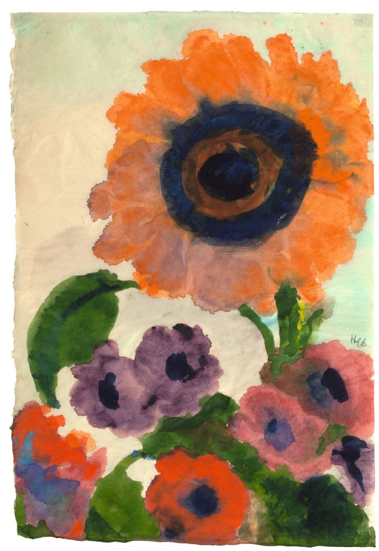 This picture shows the following artwork: Emil Nolde. Sonnenblume und Anemonen. Circa 1952/54.