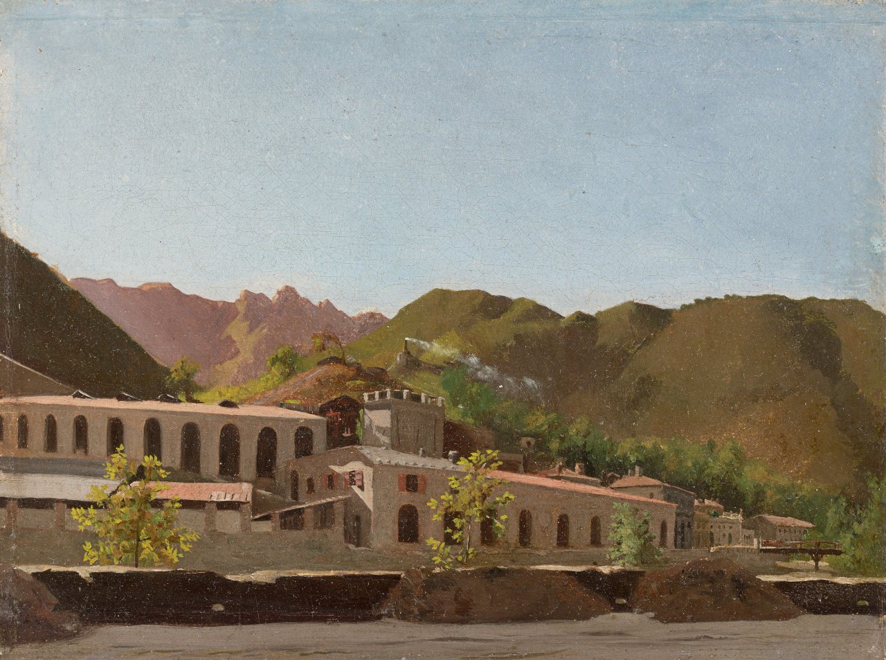 This picture shows the following artwork:  French, circa 1830. Southern city on the mountains.