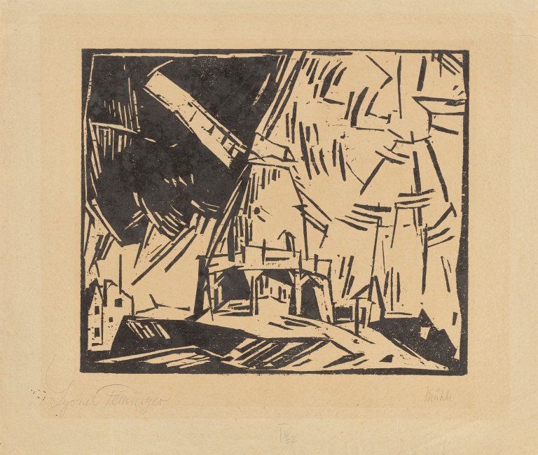 Auf diesem Bild ist das folgende Kunstwerk zu sehen: Lyonel Feininger. „Windmühle“. 1919.