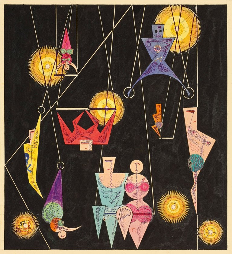 Auf diesem Bild ist das folgende Kunstwerk zu sehen: Karl Hermann Trinkaus. Cirkus: Luftakrobaten. 1926.