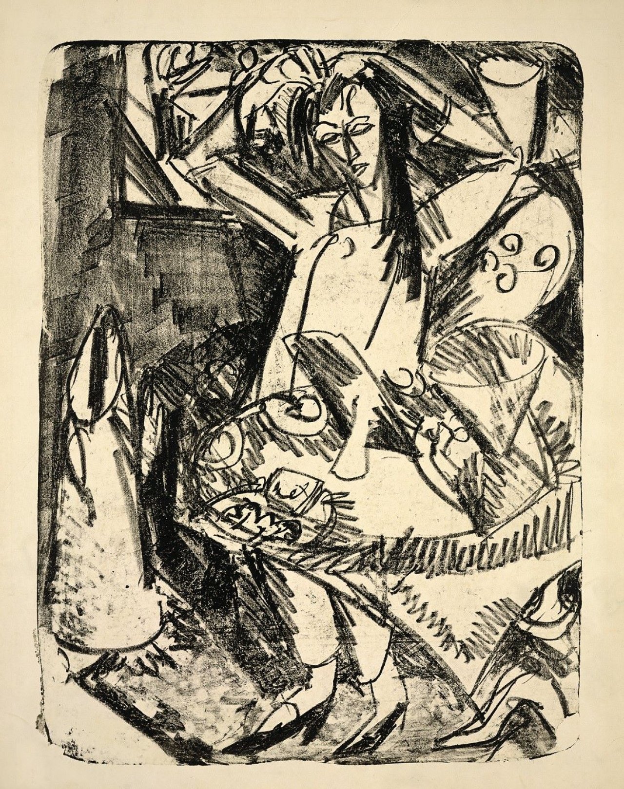 Auf diesem Bild ist das folgende Kunstwerk zu sehen: Ernst Ludwig Kirchner. „Toilette im Schlafanzug“. 1914.