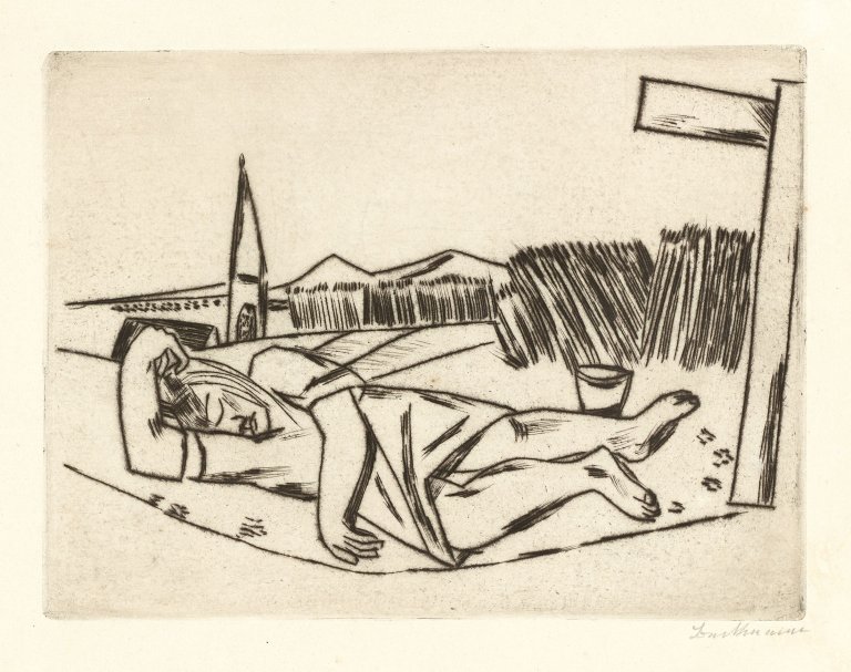 Auf diesem Bild ist das folgende Kunstwerk zu sehen: Max Beckmann. „Schlafendes Mädchen im Kornfeld“. 1922.