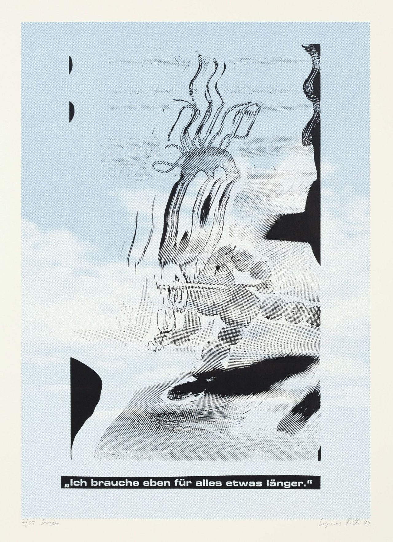 Auf diesem Bild ist das folgende Kunstwerk zu sehen: Sigmar Polke. „Ich brauche eben für alles etwas länger“. 1999.