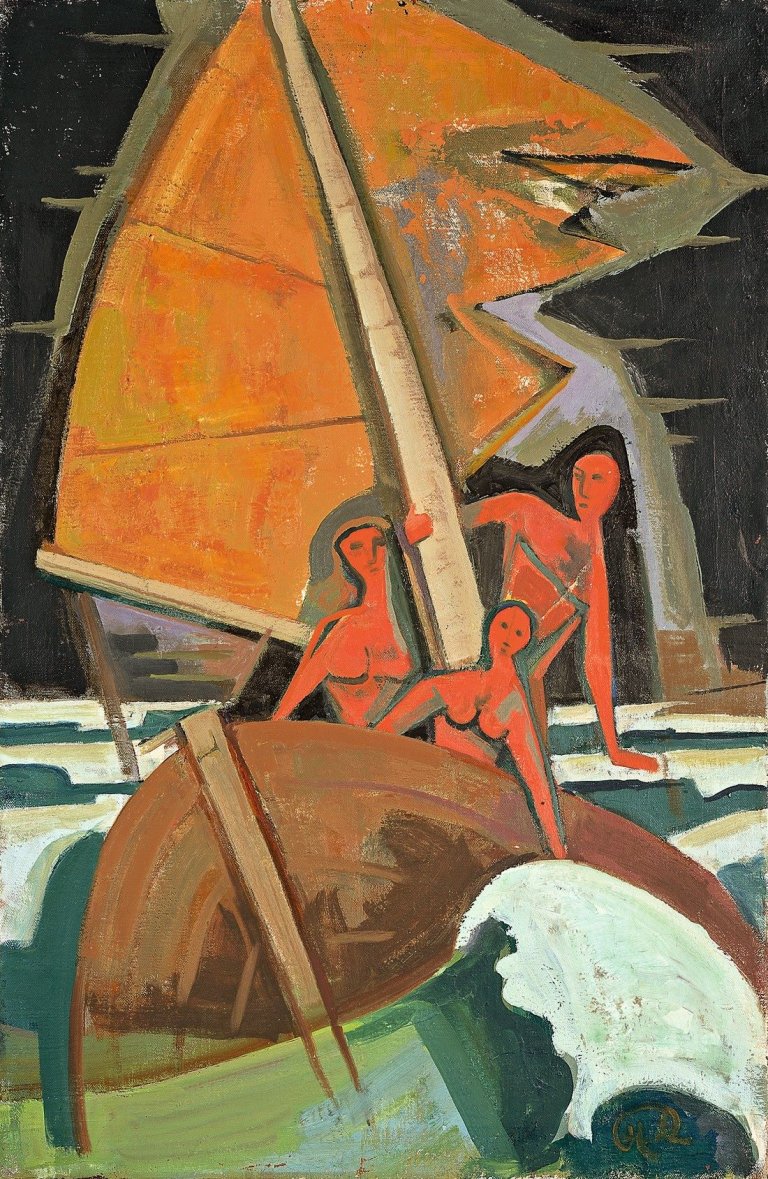 Auf diesem Bild ist das folgende Kunstwerk zu sehen: Karl Hofer. „Boot im Sturm (C)“. 1952.