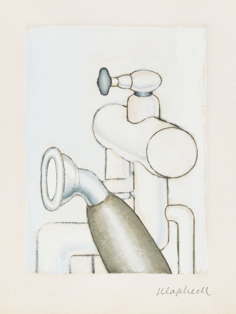 This picture shows the following artwork: Konrad Klapheck. „Die Sexbombe und ihr Begleiter (Armatur I)“. 1964.