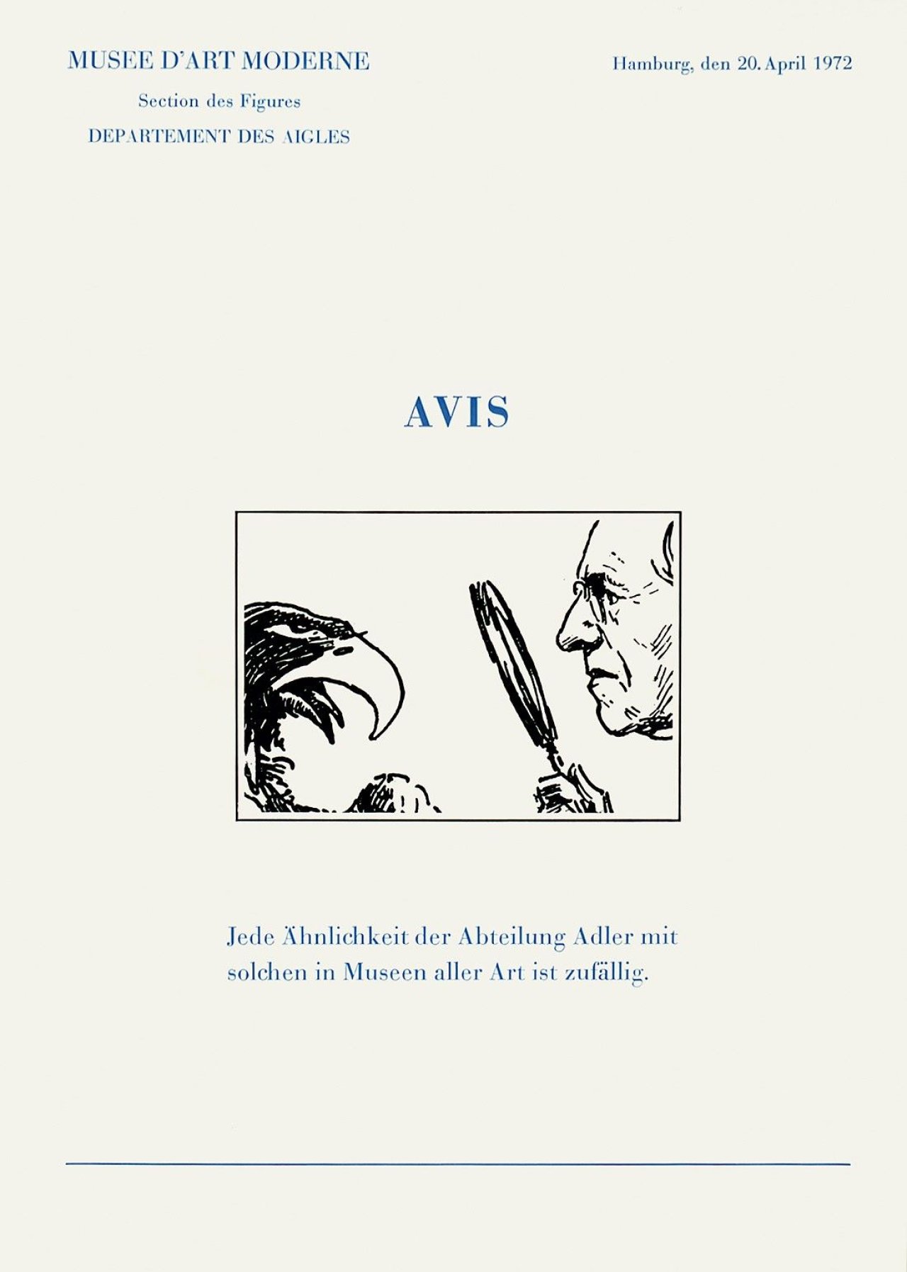 Auf diesem Bild ist das folgende Kunstwerk zu sehen: Marcel Broodthaers. „Six lettres ouvertes Avis“. 1972.