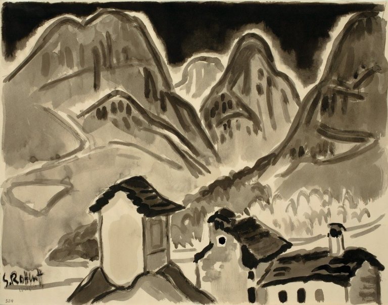 Auf diesem Bild ist das folgende Kunstwerk zu sehen: Karl Schmidt-Rottluff. „Broglio“ (Tessin). 1952.