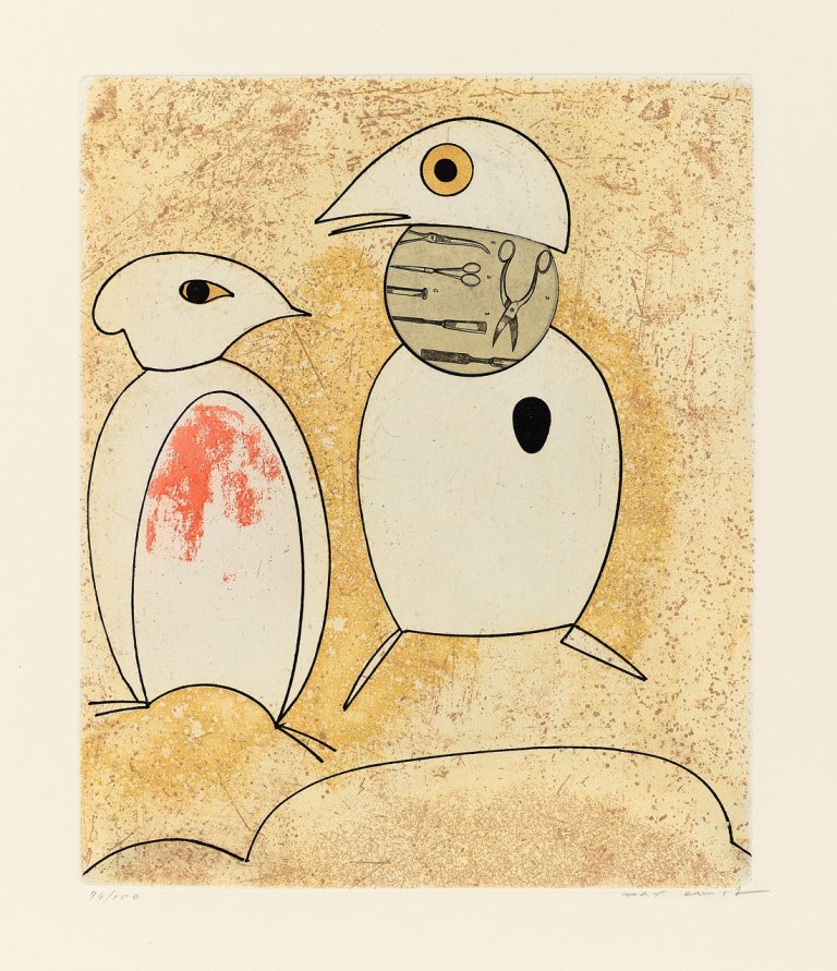 Auf diesem Bild ist das folgende Kunstwerk zu sehen: Max Ernst. „Dorothea Tanning: Oiseaux en péril“. 1975.