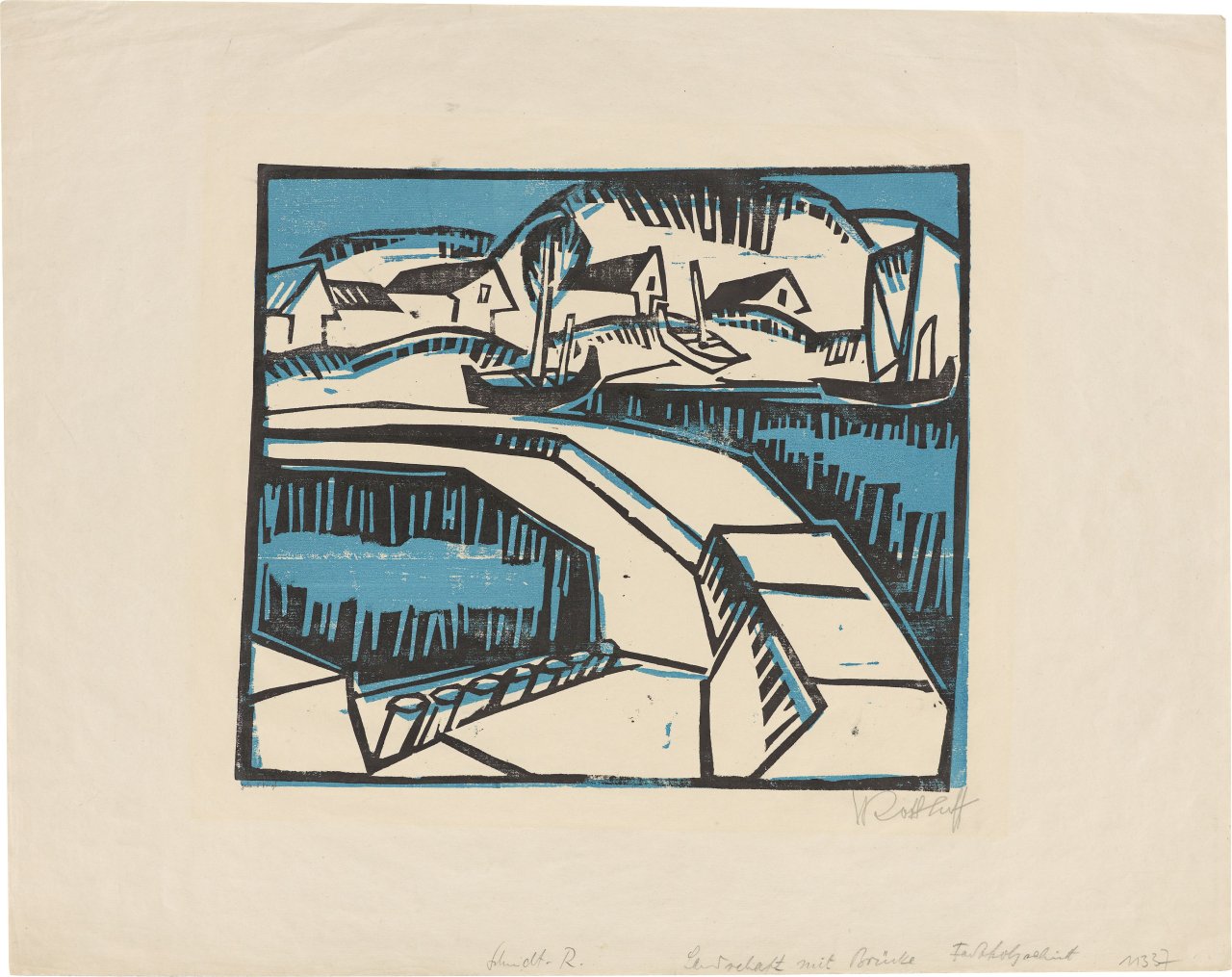 Auf diesem Bild ist das folgende Kunstwerk zu sehen: Karl Schmidt-Rottluff. „Dünen und Mole“. 1917.