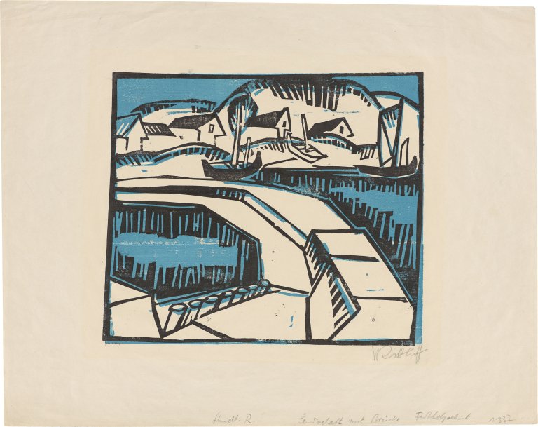 Auf diesem Bild ist das folgende Kunstwerk zu sehen: Karl Schmidt-Rottluff. „Dünen und Mole“. 1917.
