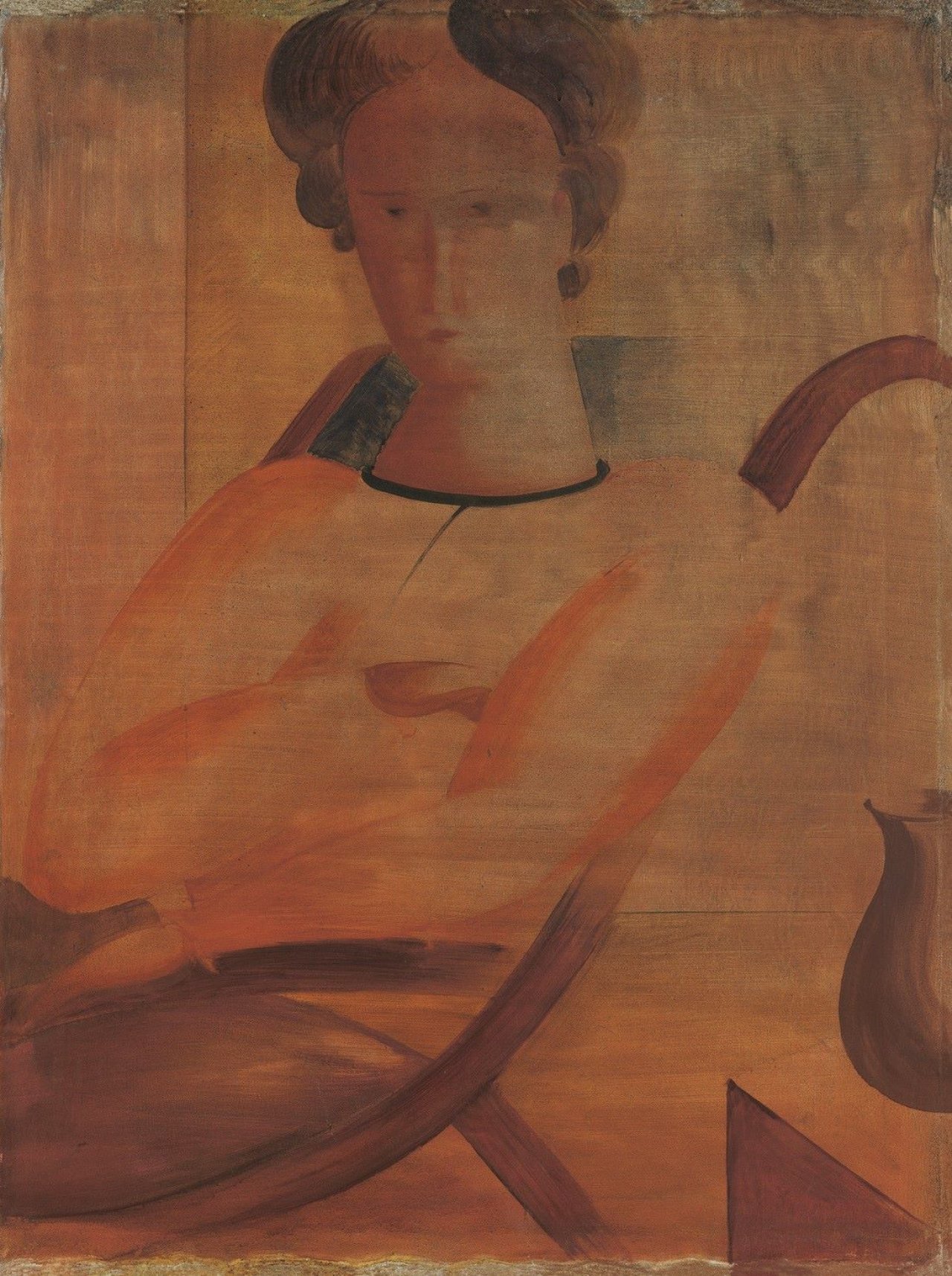 Auf diesem Bild ist das folgende Kunstwerk zu sehen: Oskar Schlemmer. „Sitzende auf geschwungenem Stuhl“. 1931.