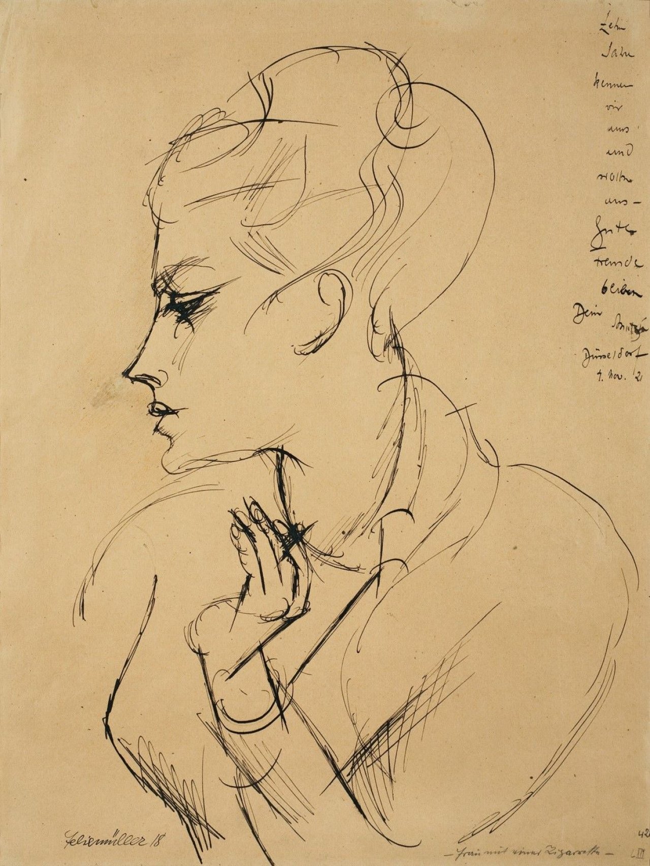 This picture shows the following artwork: Conrad Felixmüller. „Frau mit einer Zigarette“. 1918.