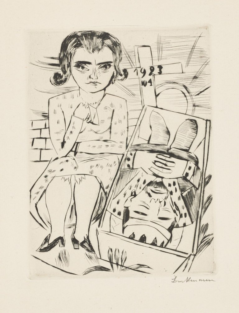 Auf diesem Bild ist das folgende Kunstwerk zu sehen: Max Beckmann. „Prinzessin Ursula von Bärwalde in Trauer um den König Jerum“. 1923.