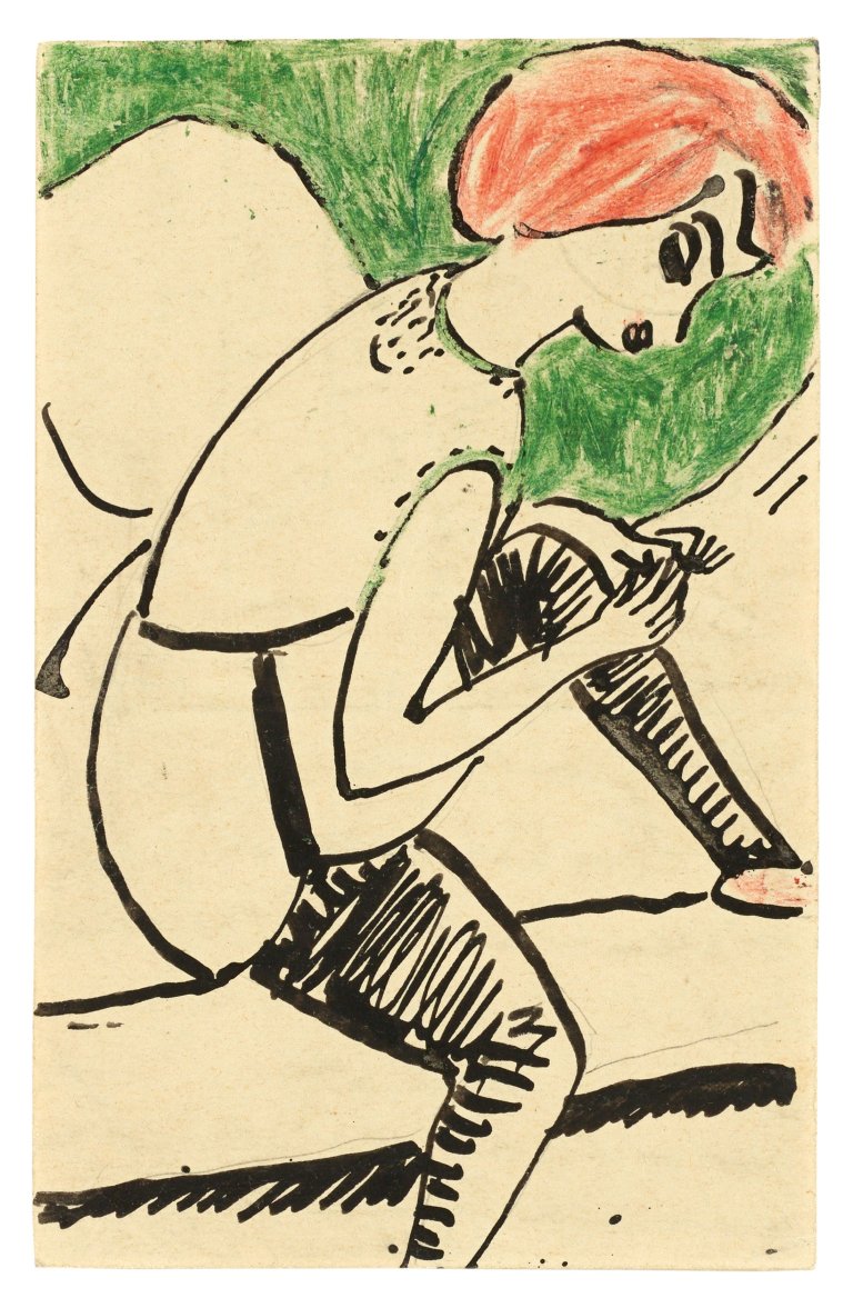 Auf diesem Bild ist das folgende Kunstwerk zu sehen: Erich Heckel. Sich ankleidende Frau. 1911.