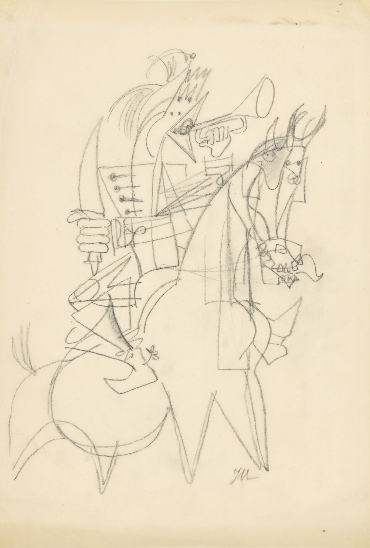 This picture shows the following artwork: Jeanne Mammen. ”Trompetender Hahn”. Circa 1939-45.