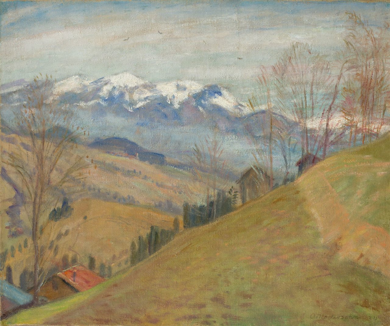 Auf diesem Bild ist das folgende Kunstwerk zu sehen: Otto Modersohn. „Vorfrühling am Gailenberg“. 1934.