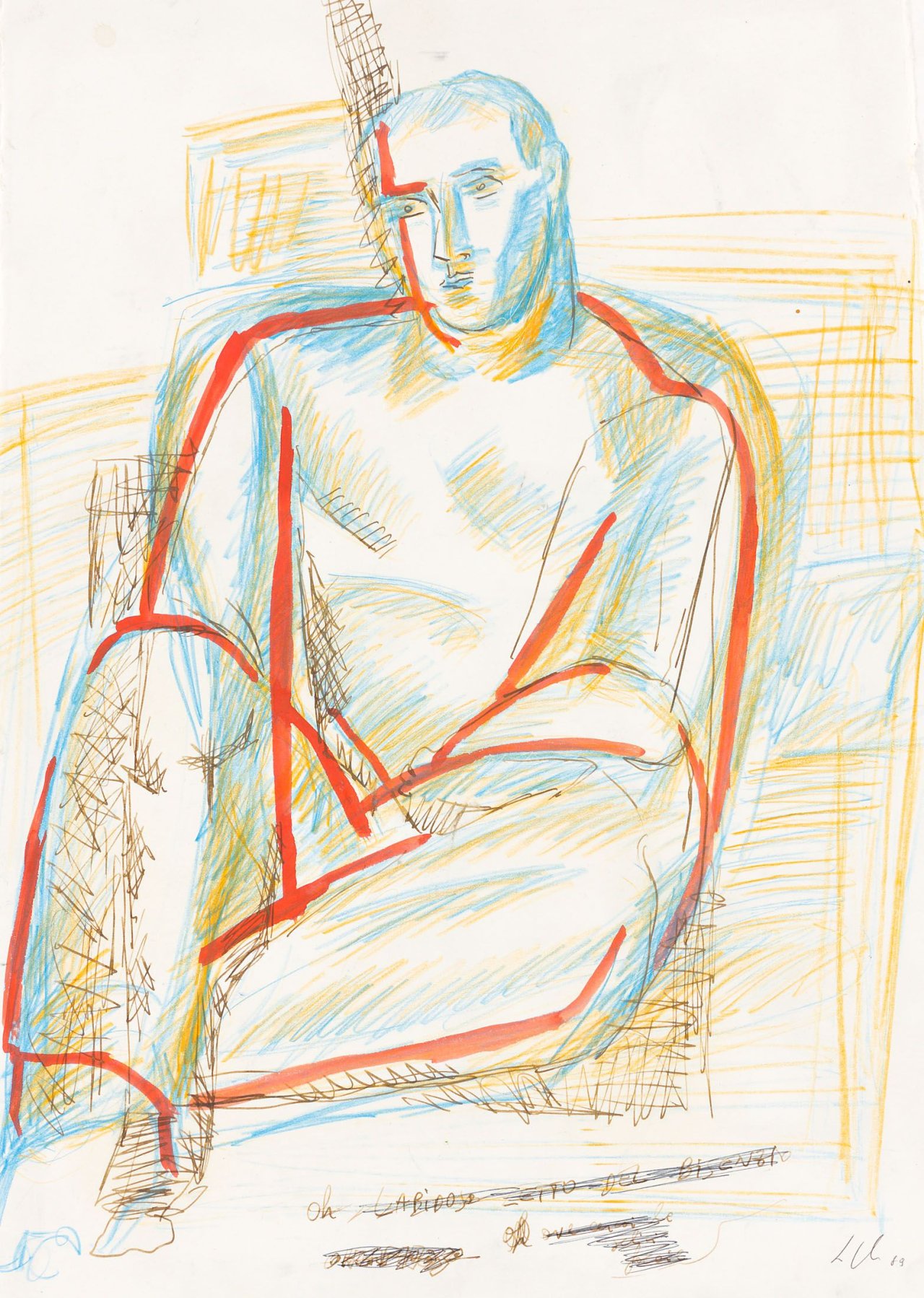 Auf diesem Bild ist das folgende Kunstwerk zu sehen: Sandro Chia. Sitzender Mann. 1989.