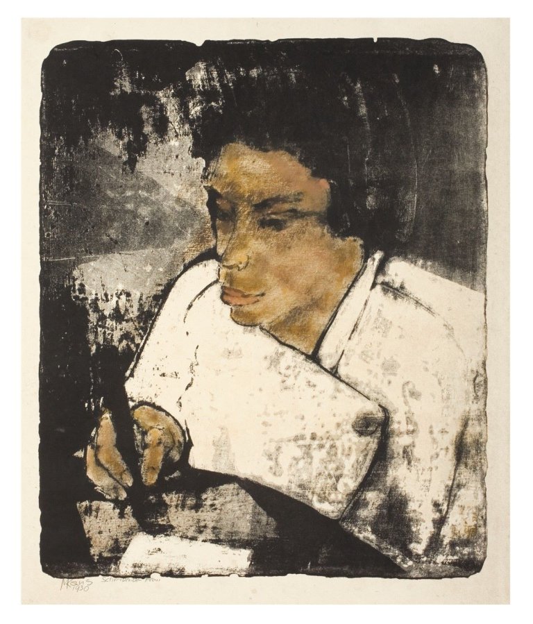 Auf diesem Bild ist das folgende Kunstwerk zu sehen: Max Kaus. „Schreibende Frau“. 1925(?).