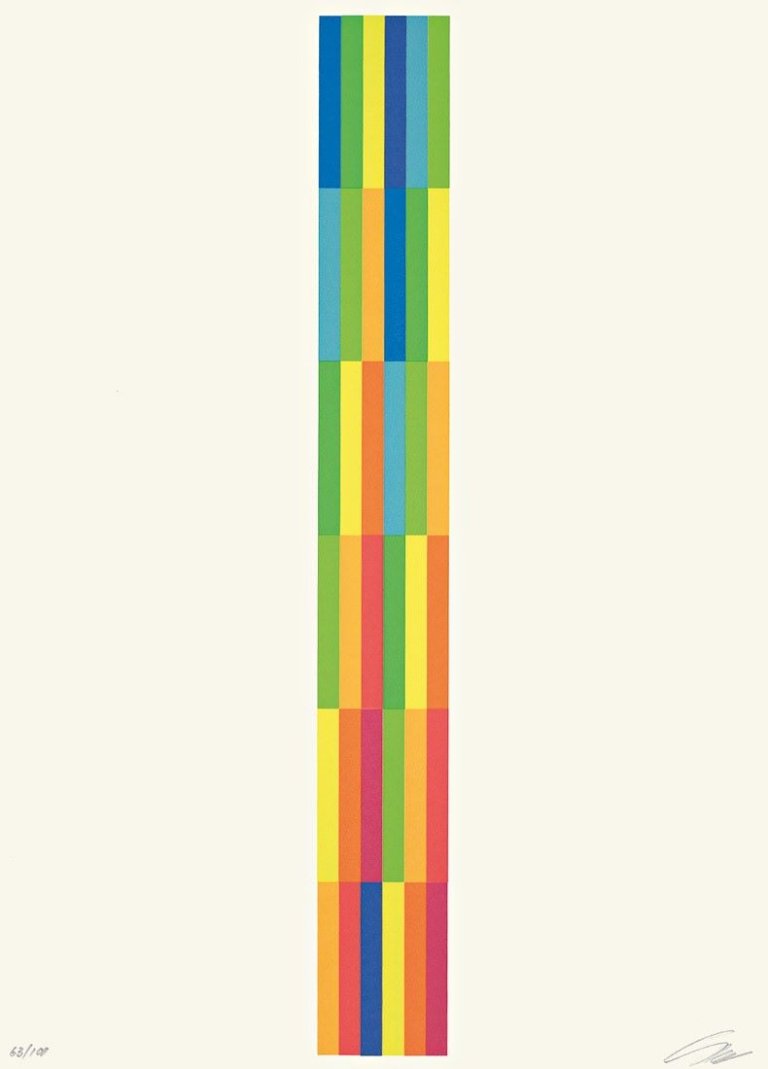 Auf diesem Bild ist das folgende Kunstwerk zu sehen: Richard Paul Lohse. „vier vertikale serielle strukturen“. 1980.