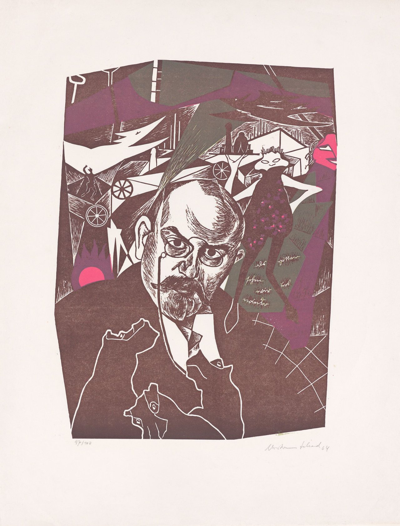 Auf diesem Bild ist das folgende Kunstwerk zu sehen: Christian Schad. „Paul Scheerbart“. 1964.