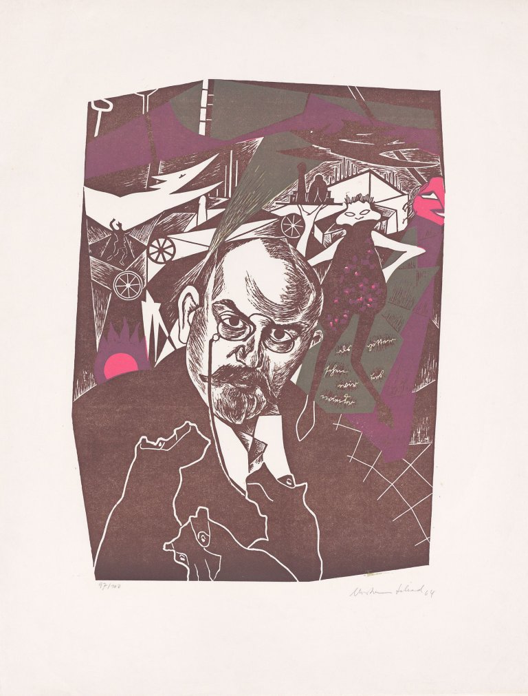 Auf diesem Bild ist das folgende Kunstwerk zu sehen: Christian Schad. „Paul Scheerbart“. 1964.
