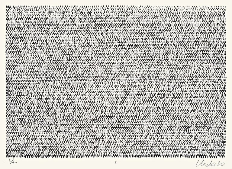 Auf diesem Bild ist das folgende Kunstwerk zu sehen: Günther Uecker. „Drei Beete im zärtlichen Garten“. 1980.