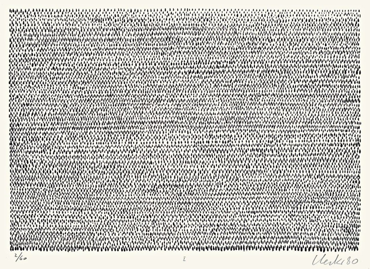 Auf diesem Bild ist das folgende Kunstwerk zu sehen: Günther Uecker. „Drei Beete im zärtlichen Garten“. 1980.