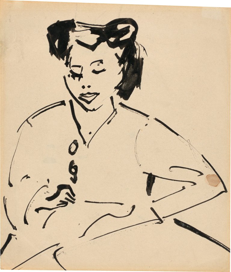 Auf diesem Bild ist das folgende Kunstwerk zu sehen: Ernst Ludwig Kirchner. Mädchen am Tisch. Um 1910.