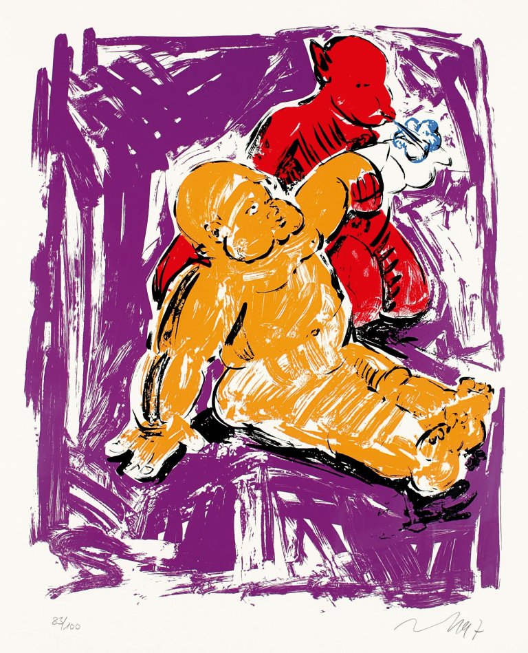 Auf diesem Bild ist das folgende Kunstwerk zu sehen: Jörg Immendorff. „Lidl Bild für Unicef“ aus: „Meine Kindheit - Schmerz und Heilung“. 1997.