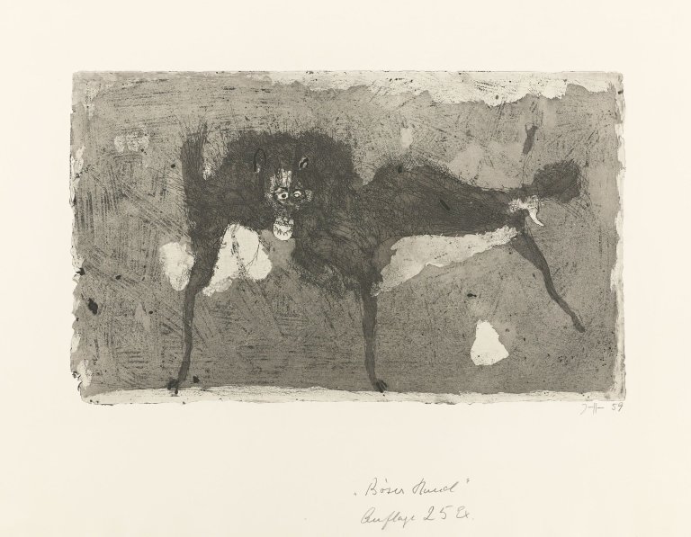 Auf diesem Bild ist das folgende Kunstwerk zu sehen: Horst Janssen. „Böser Hund“. 1959.